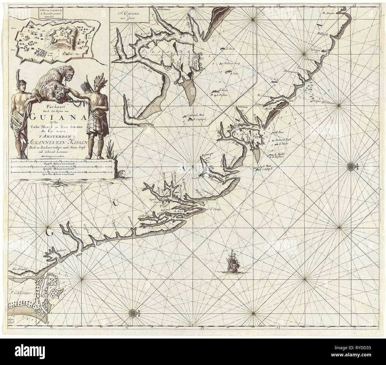 Diagramma del mare della costa della Guiana francese, Jan Luyken, Claes Jansz Voogt, Johannes Van Keulen (MI), 1684-1799 Foto Stock