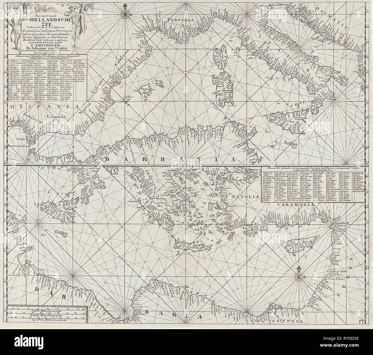 La mappa del Mediterraneo con oltre la parte occidentale e la parte orientale sotto, anonimo, Johannes Van Keulen (MI), sconosciuto, 1682 - 1803 Foto Stock