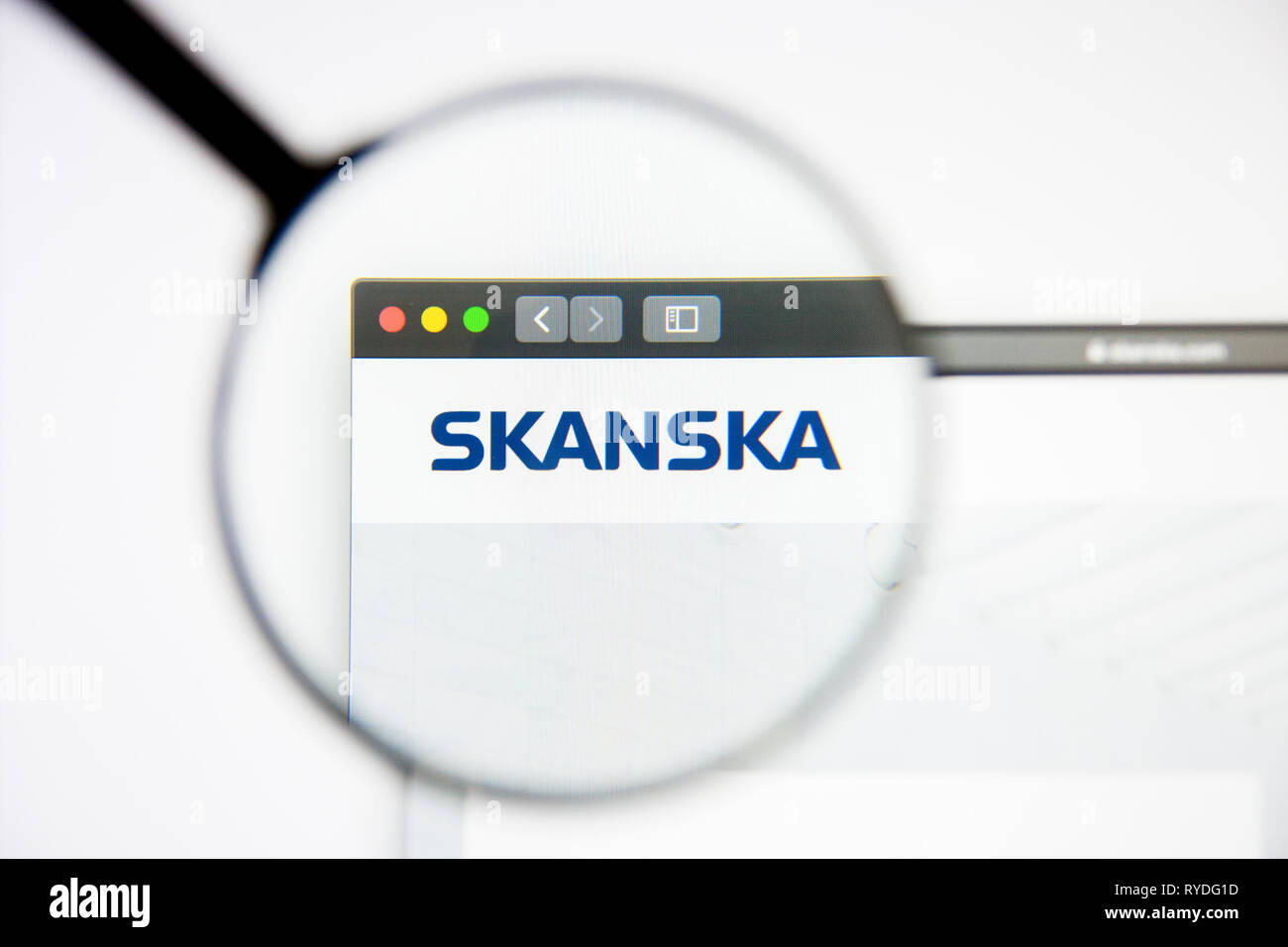 Los Angeles, California, Stati Uniti d'America - 5 Marzo 2019: Skanska website homepage. Skanska logo visibile sulla schermata di visualizzazione illustrativa editoriale Foto Stock