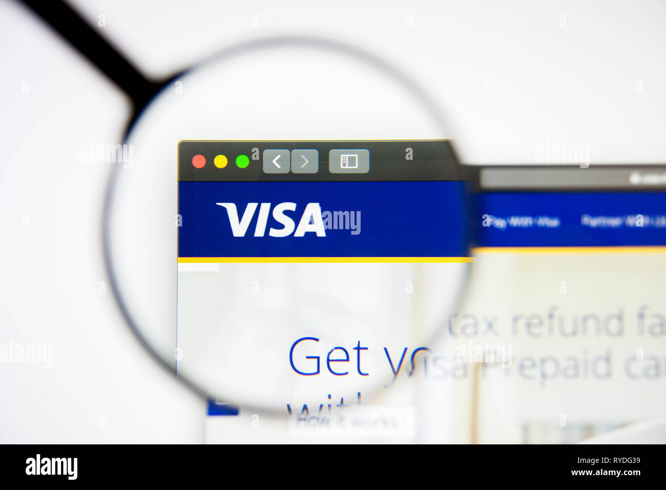 Los Angeles, California, Stati Uniti d'America - 5 Marzo 2019: Visa website homepage. Logo Visa visibile sulla schermata di visualizzazione illustrativa editoriale Foto Stock