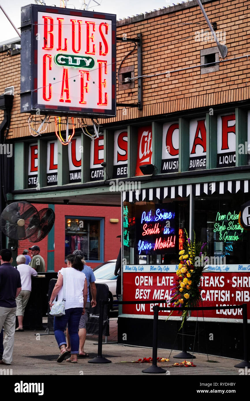 Casella di Band Blues City Cafe Memphis Tennessee Foto Stock