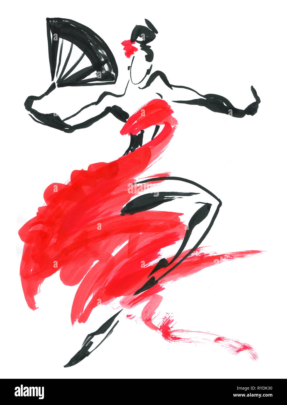 Il Flamenco. Bella Donna di ballo. Acquerello ballerino latino. Inchiostro dipinto a mano illustrazione. Foto Stock