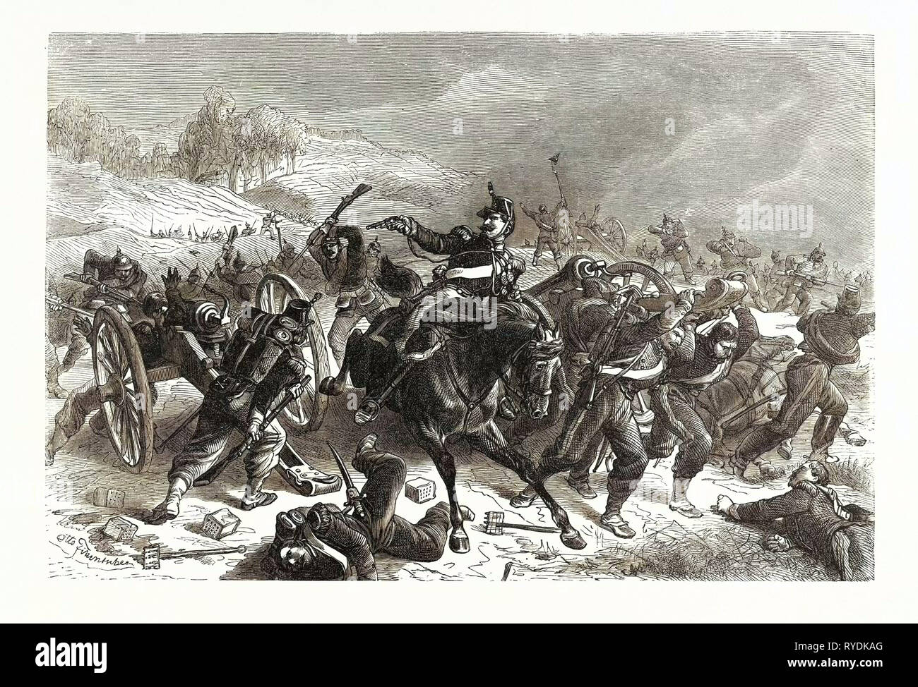 Guerra franco-prussiana: Mitrailleusenbatterien francese fuggito dal sassone Reggimento di Fanteria Friedrich August a Sedan, Francia Foto Stock