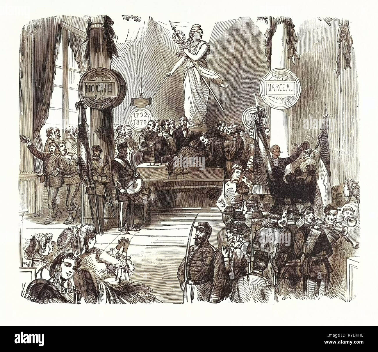 Guerra franco-prussiana: volontari accedere alla mairie di 3 Circoscrizioni su piazza del tempio per il servizio militare. Francia Foto Stock