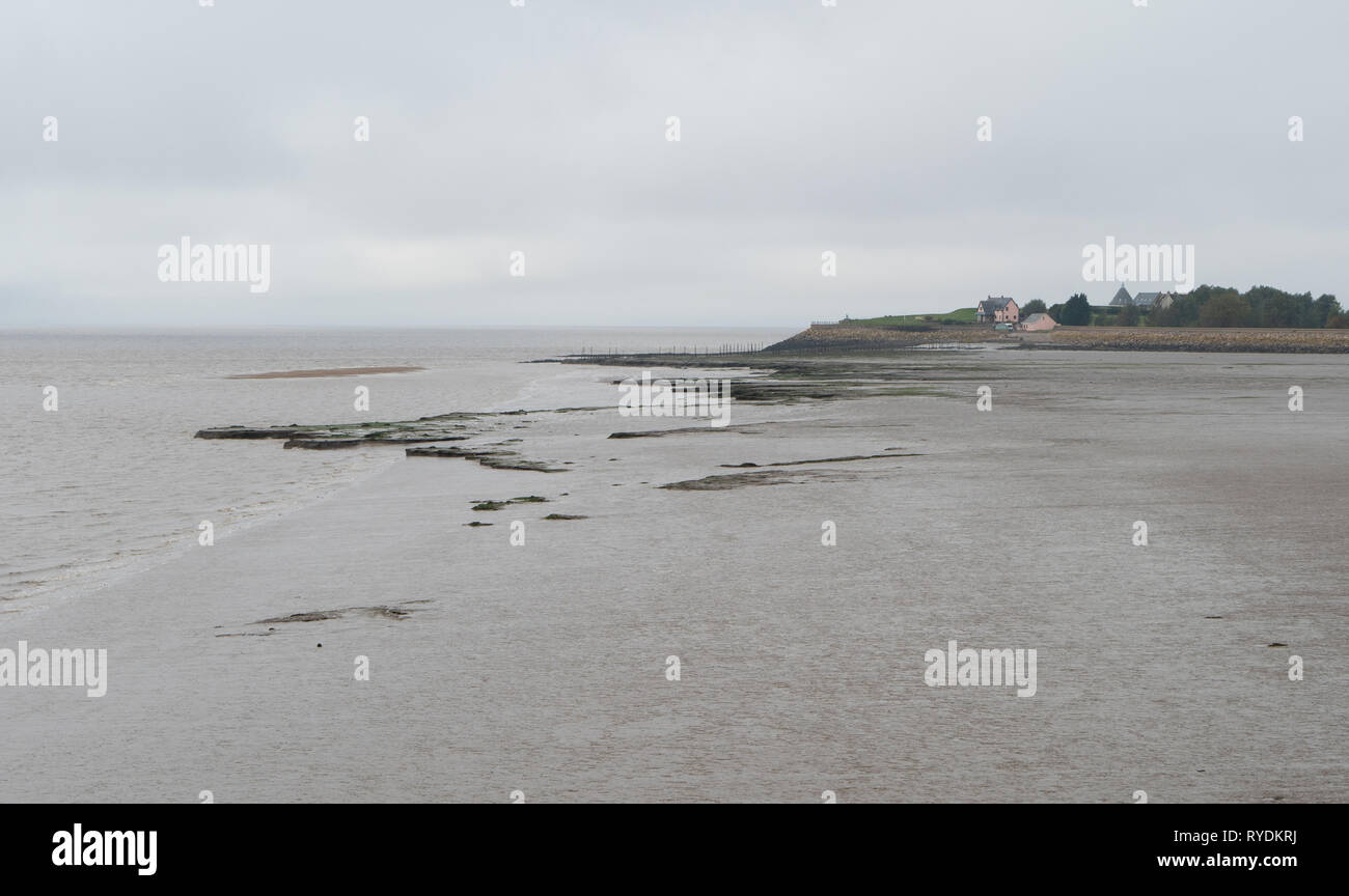 Severn Estuary a bassa marea a Gold Cliff vicino a Newport Monmouthshire Galles del Sud Foto Stock