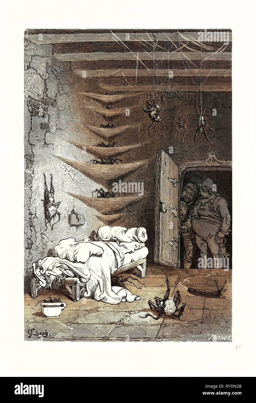 Il letto di ricambio presso il coccodrillo, da Gustave Dore. Una scena dalla leggenda Croquemitaine, da Thomas Hood il giovane. 1832 - 1883, francese, 1870, arte, artista, romanticismo, Colore, incisione a colori Foto Stock