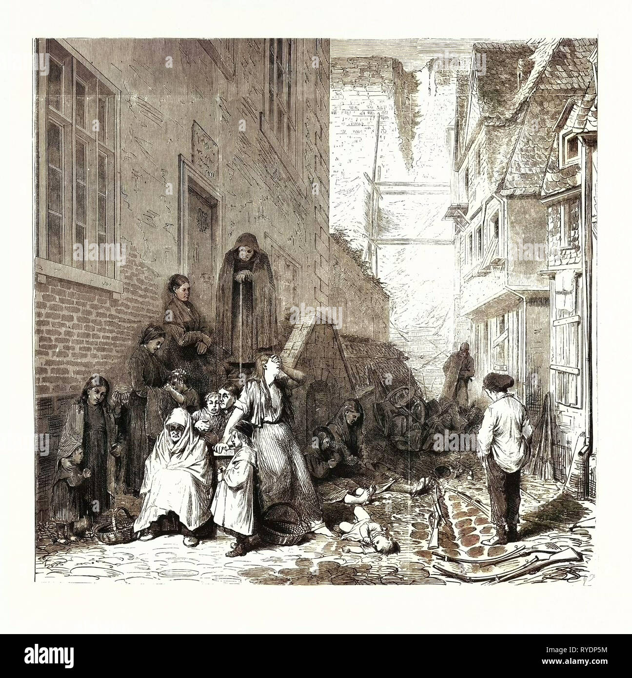 Guerra franco-prussiana: una strada laterale a Sedan dopo la rinuncia 1870 Foto Stock