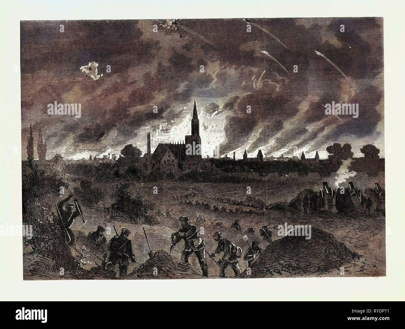 Guerra franco-prussiana: Strasburgo un incendio durante la notte il bombardamento del 25 agosto 1870 Foto Stock