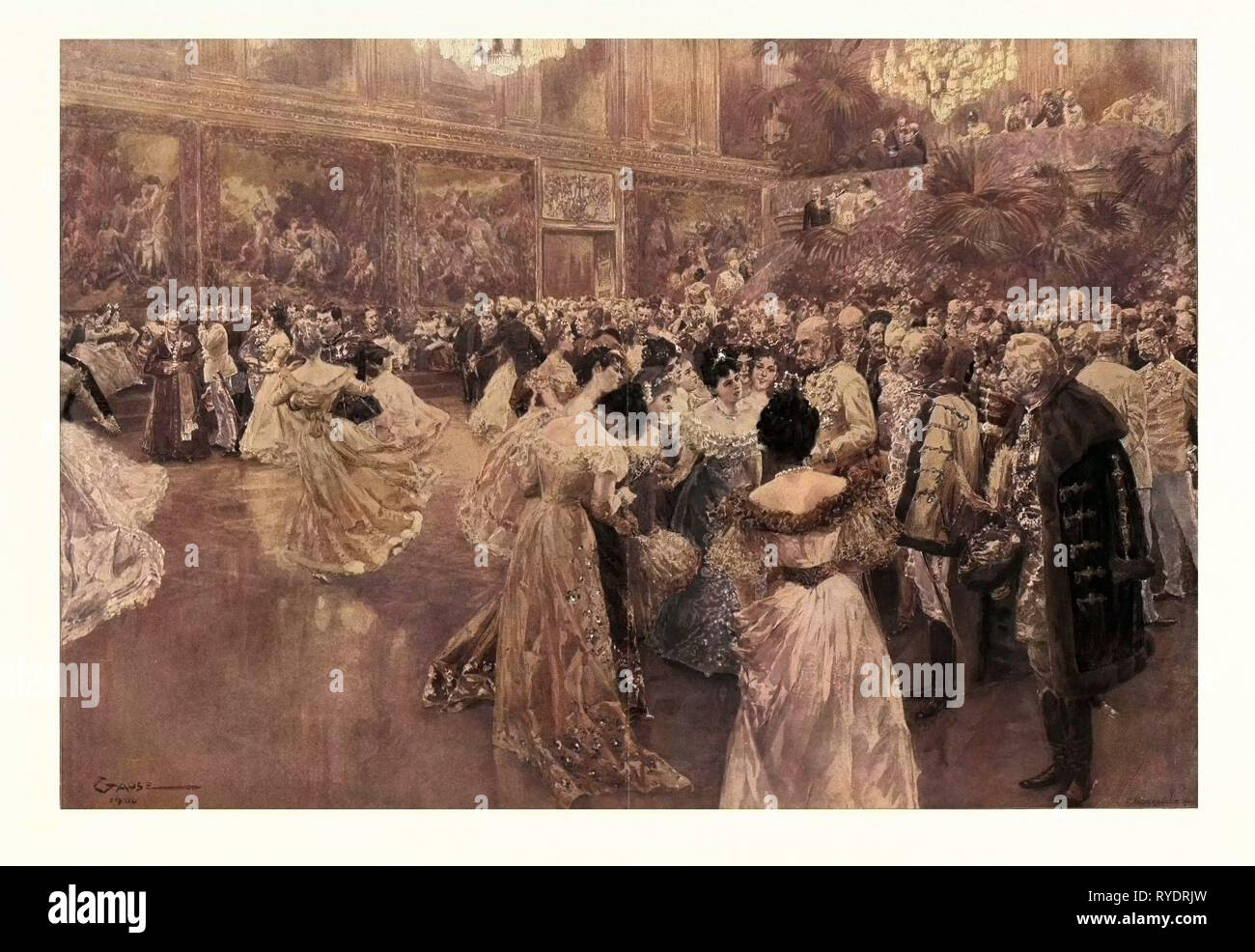 L'imperatore Franz Josef presso la palla in Redoutensaale della Hofburg di Vienna in Austria nel 1879. La danza, balli, danza, Femmina, Maschio caucasico, Europeo, Europa Foto Stock