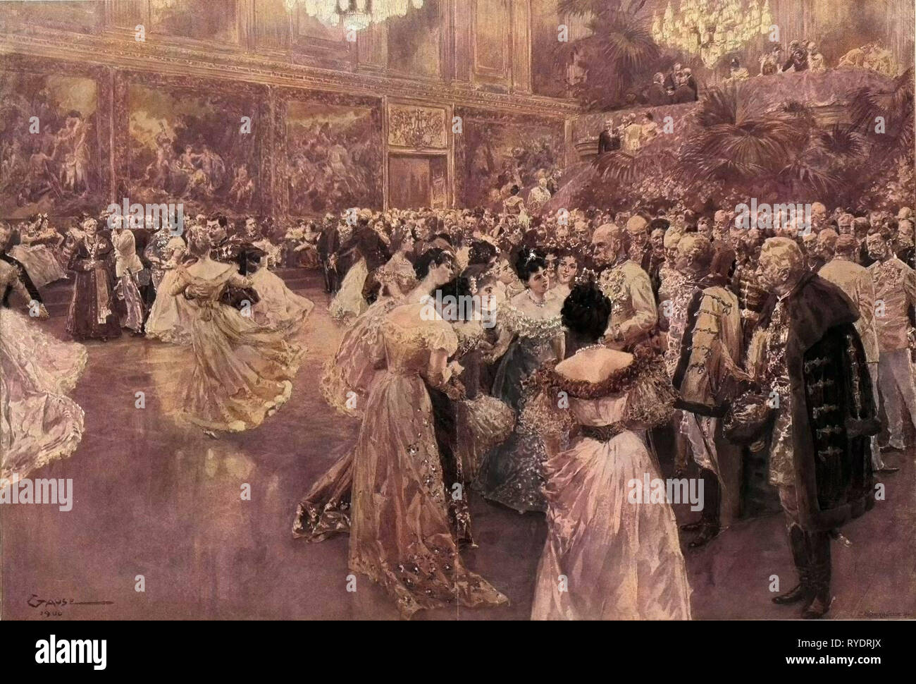 L'imperatore Franz Josef presso la palla in Redoutensaale della Hofburg di Vienna in Austria nel 1879. La danza, balli, danza, Femmina, Maschio caucasico, Europeo, Europa Foto Stock