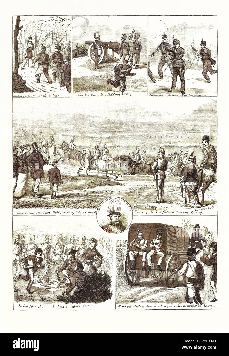 Il Lunedì di Pasqua con i volontari a Tring, incisione 1876, Regno Unito, Gran Bretagna British, Europa, Regno Unito, Gran Bretagna, europeo Foto Stock