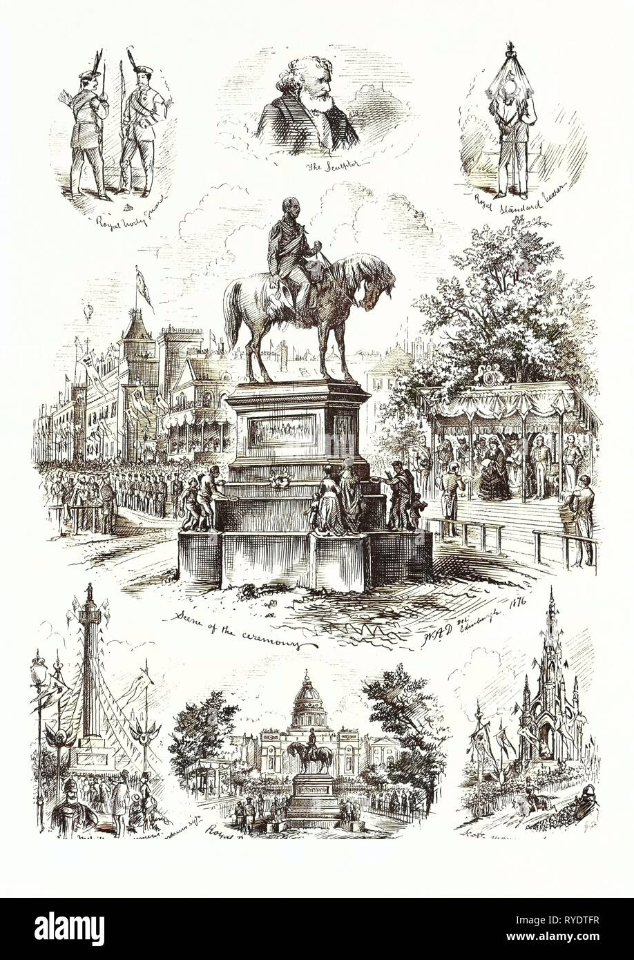 La Queens visita a Edimburgo per inaugurare il Principe Consorte Memorial, incisione 1876, Regno Unito, Gran Bretagna British, Europa, Regno Unito, Gran Bretagna, europeo Foto Stock