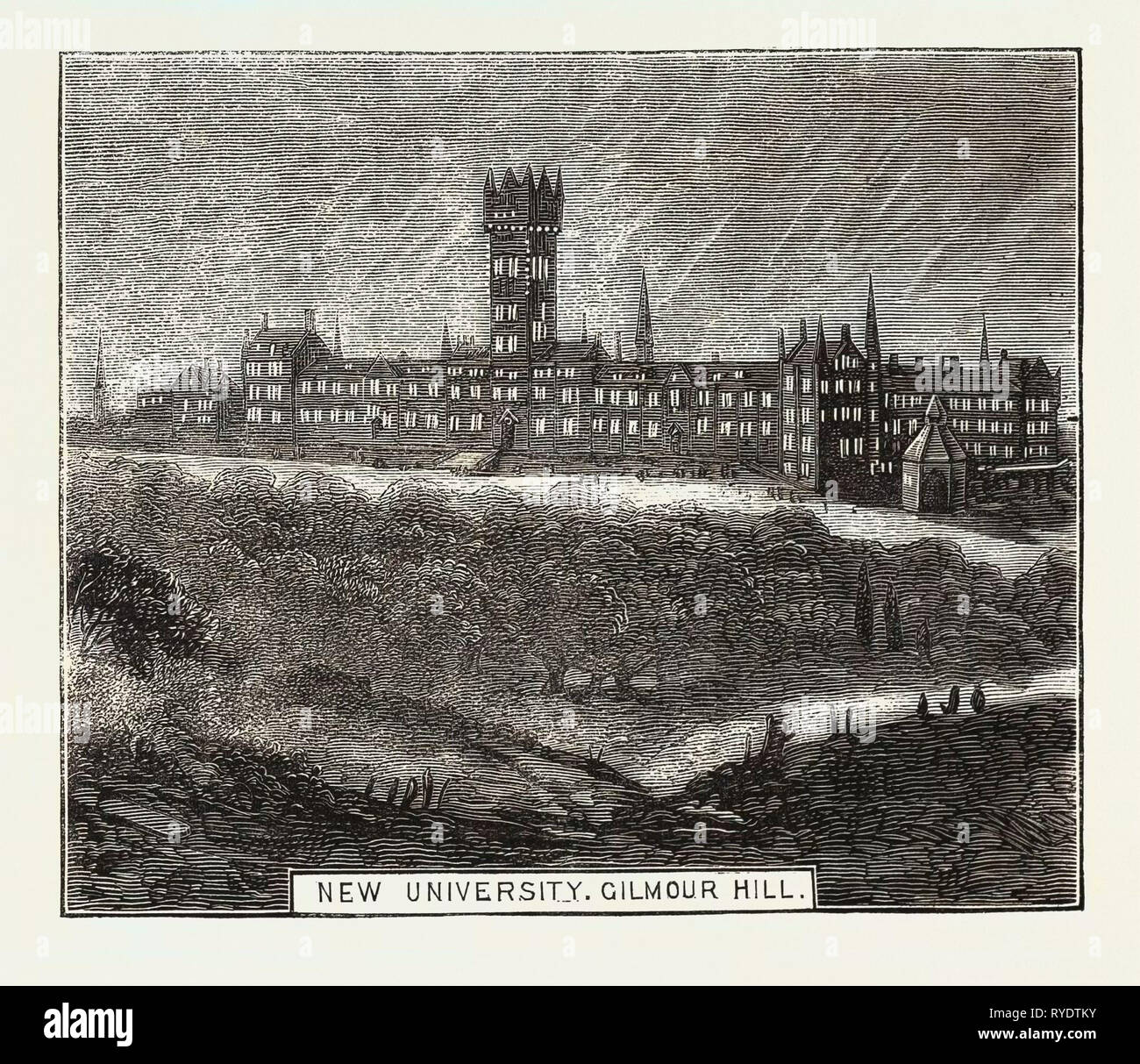 Schizzi durante il principe e la Principessa di Galles la sua recente visita a Glasgow, Nuova Università, Gilmour Hill, incisione 1876, Regno Unito, Gran Bretagna British, Europa, Regno Unito, Gran Bretagna, europeo Foto Stock