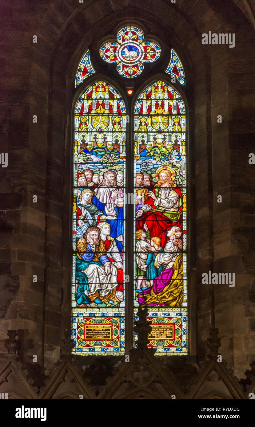 La finestra Occidentale nella Chiesa del Santo rude, Stirling, Stirlingshire, Scotland, Regno Unito Foto Stock