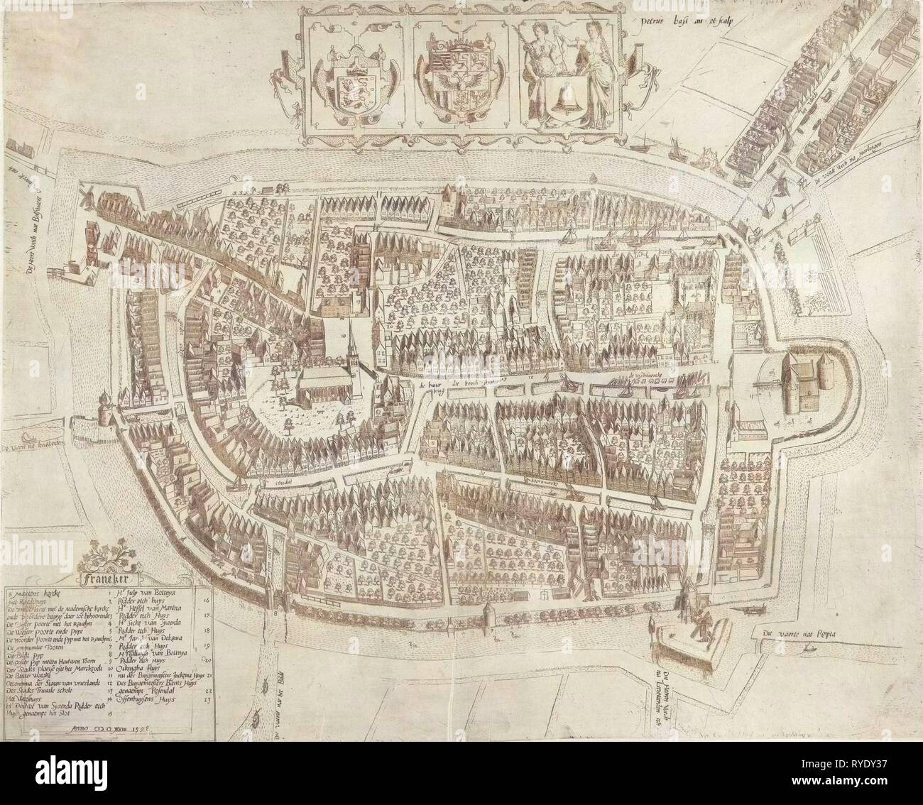 Mappa di Franeker, 1598, Paesi Bassi Foto Stock