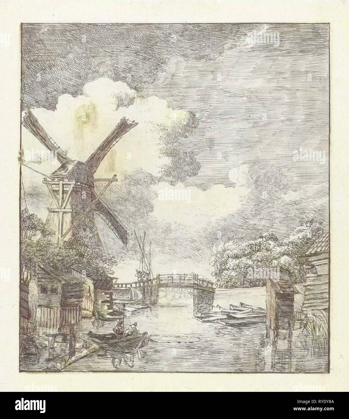 Paesaggio con mulino ad acqua, Albertus Brondgeest, 1796-1849 Foto Stock