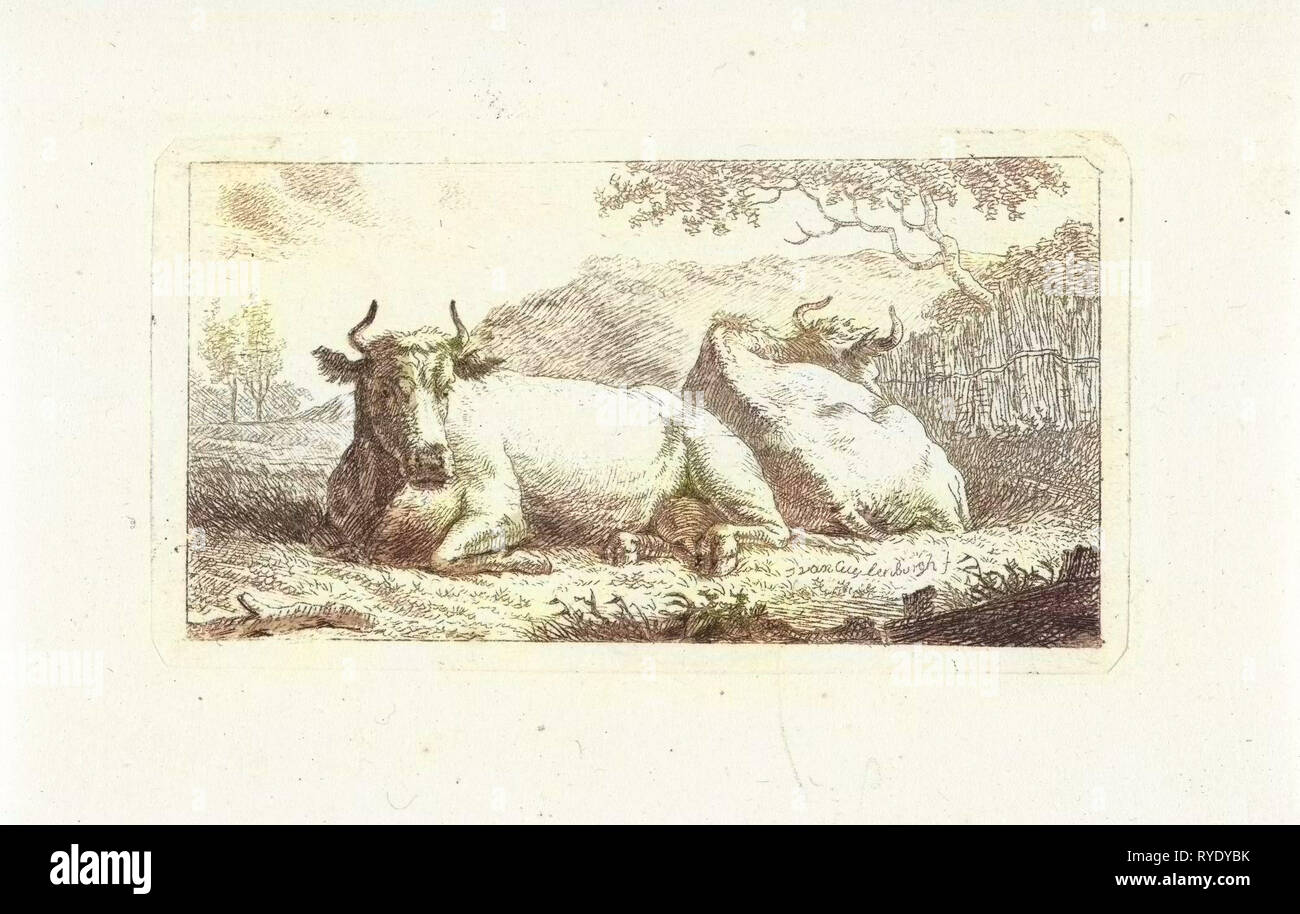 Due mucche reclinabili, Johannes van Cuylenburgh, 1803 - 1841 Foto Stock