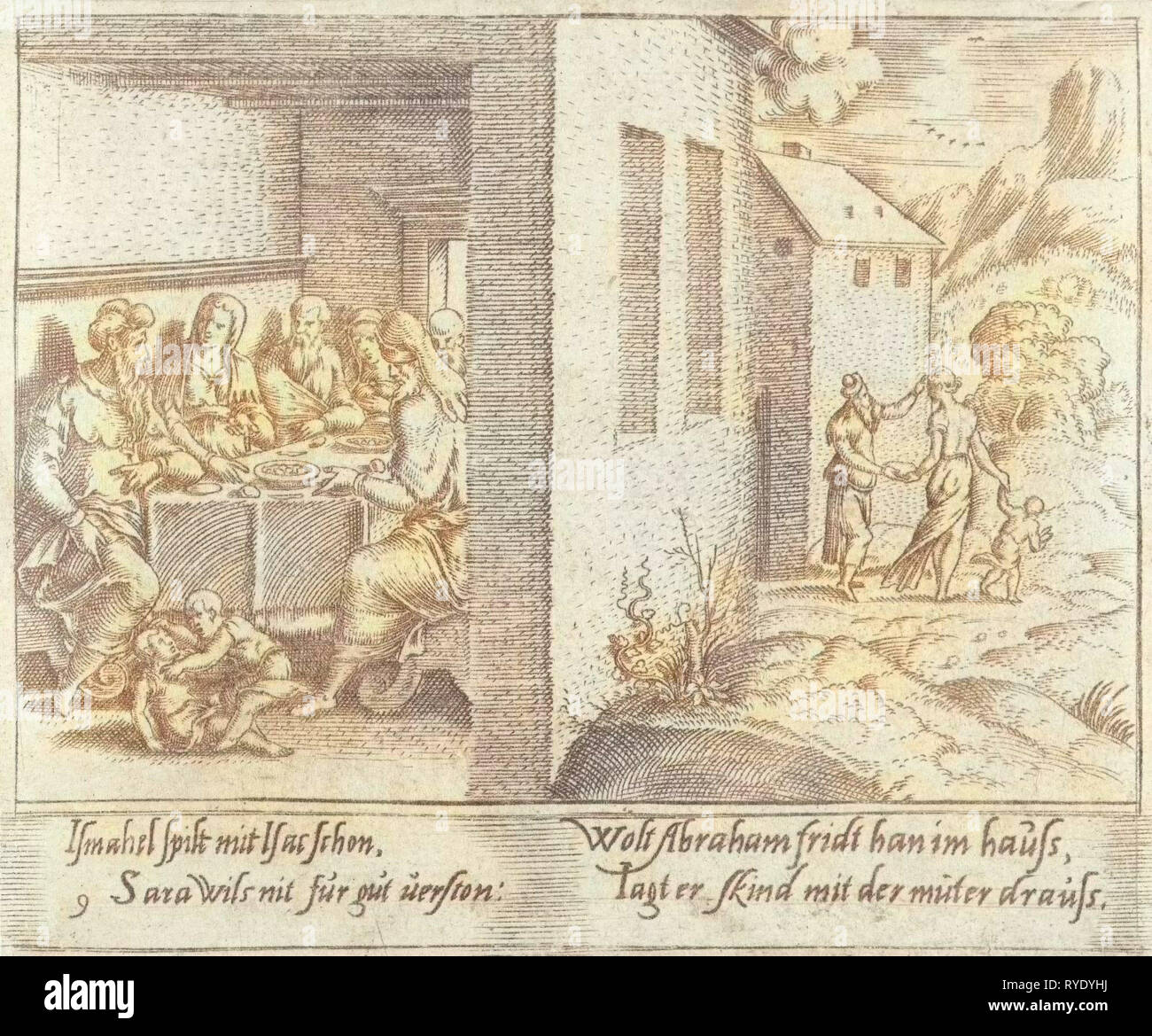 Abramo espelle agar e Ismaele, Cornelis Bos, 1555 Foto Stock