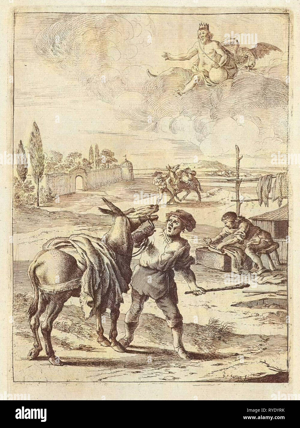 Il mito di Giove e l'asino, Dirk Stoop, John Ogilby, 1665 Foto Stock