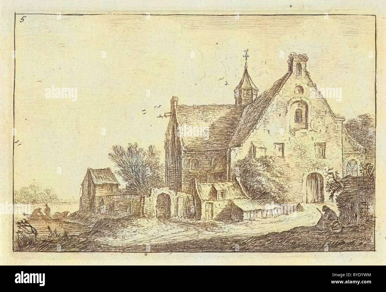 La chiesa del villaggio sull'acqua, Anthonie Waterloo, Pierre François Basan, Henry Louis Basan, 1630 - 1663 Foto Stock