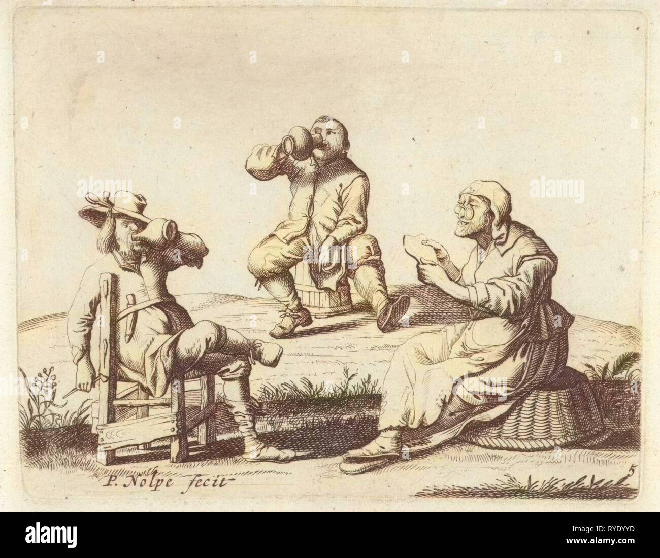 Tre gli agricoltori, anonimo, Pieter Jansz. Quast, 1623 - 1703 Foto Stock