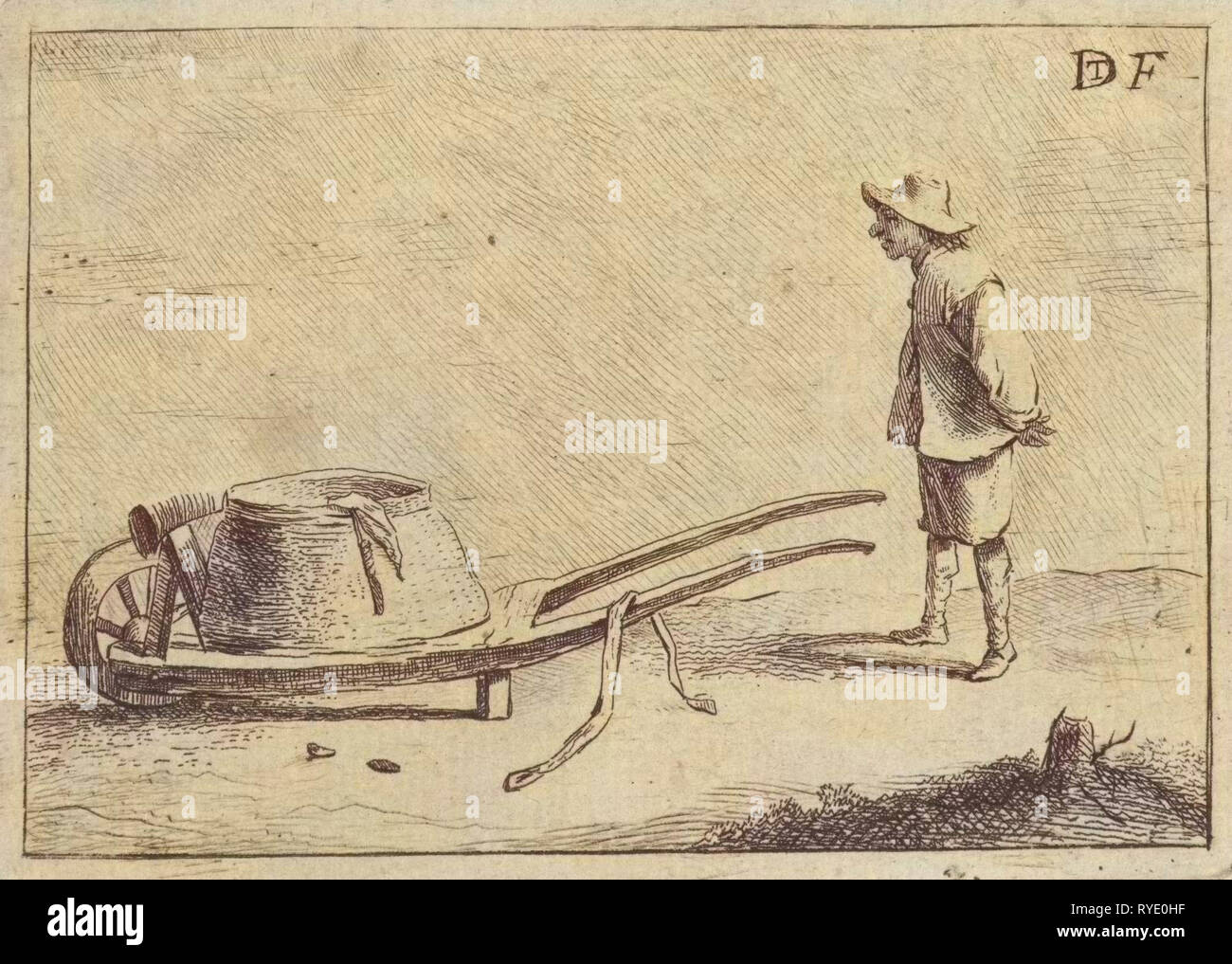 Uomo con una carriola, anonimo, 1700 - 1799 Foto Stock