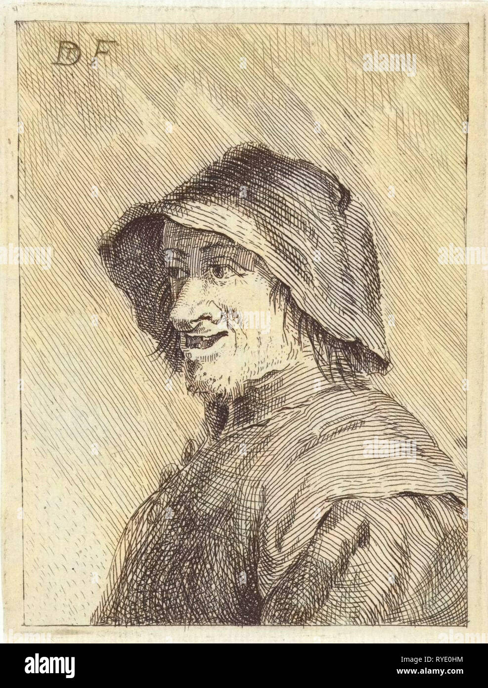 Contadino con hat sulla testa a sinistra, anonimo, 1626 - 1740 Foto Stock