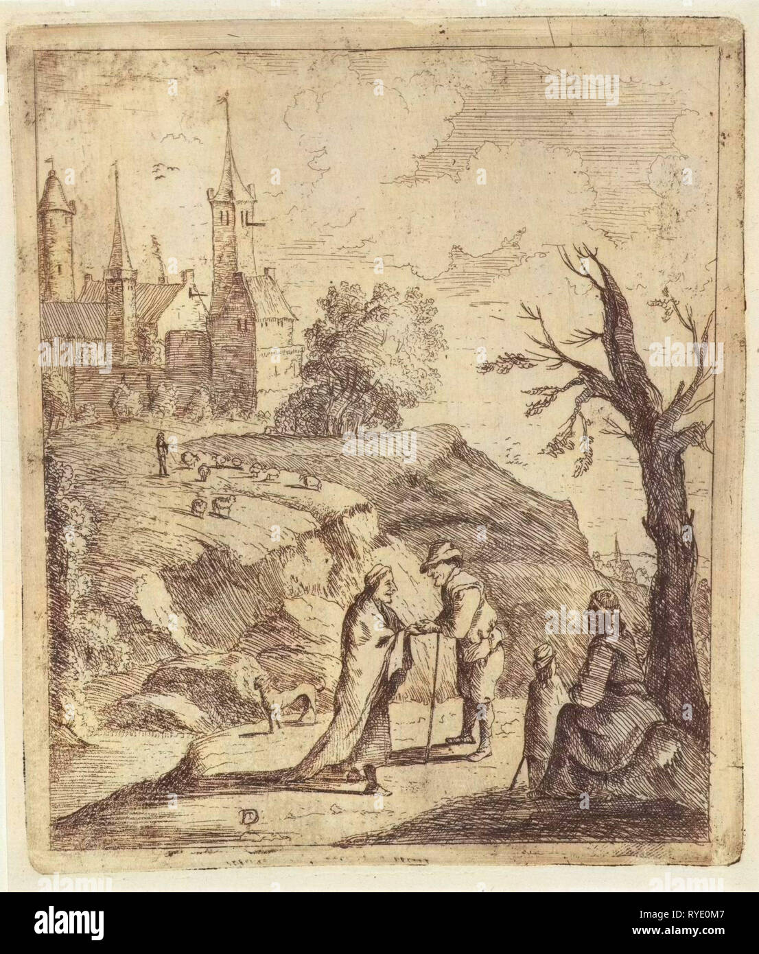 Paesaggio con fortuneteller, anonimo, 1700 - 1799 Foto Stock