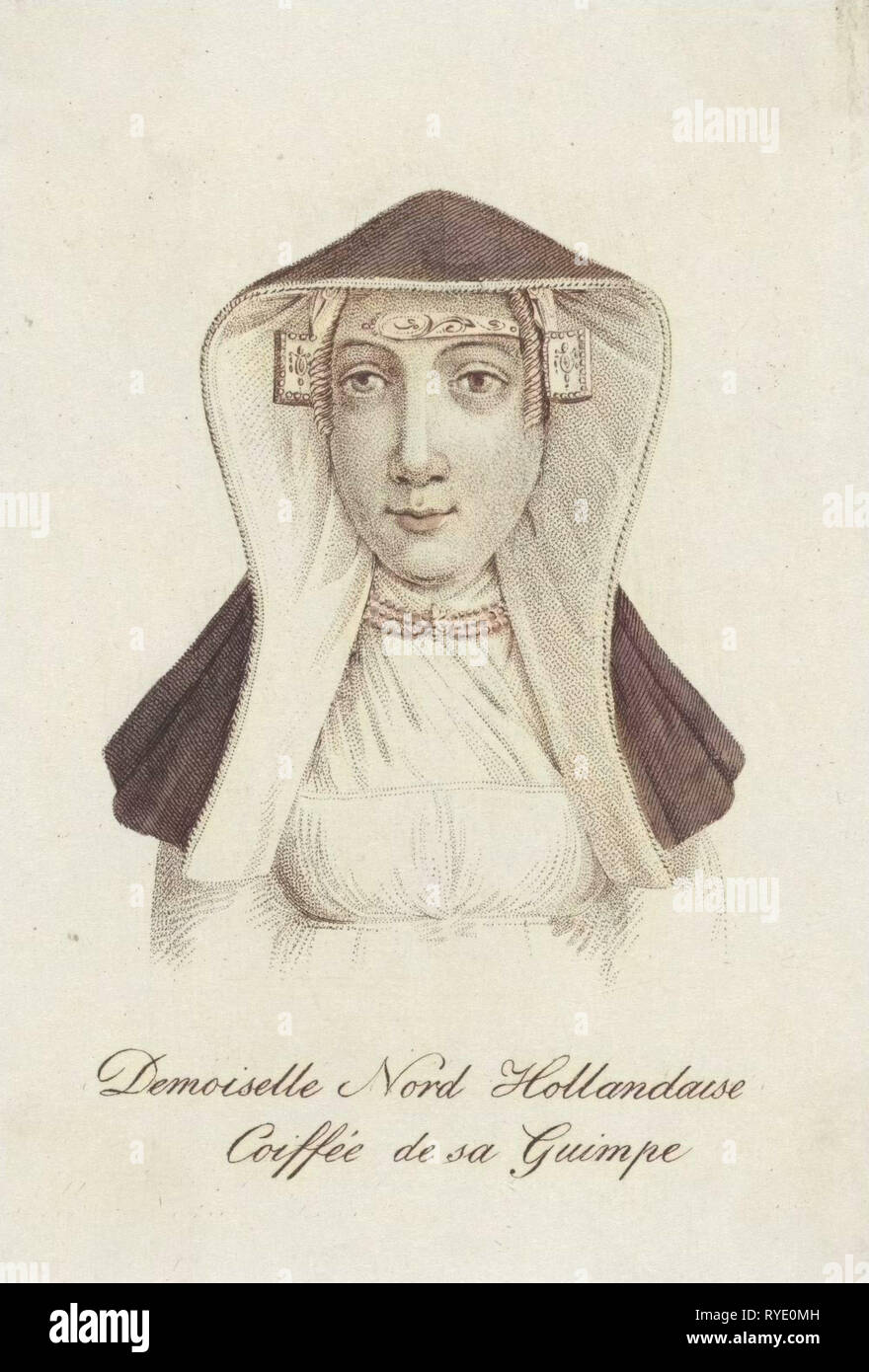 Busto di una ragazza in costume tradizionale, stampa maker: Willem van Senus, Hendrik Greeven, 1824 Foto Stock