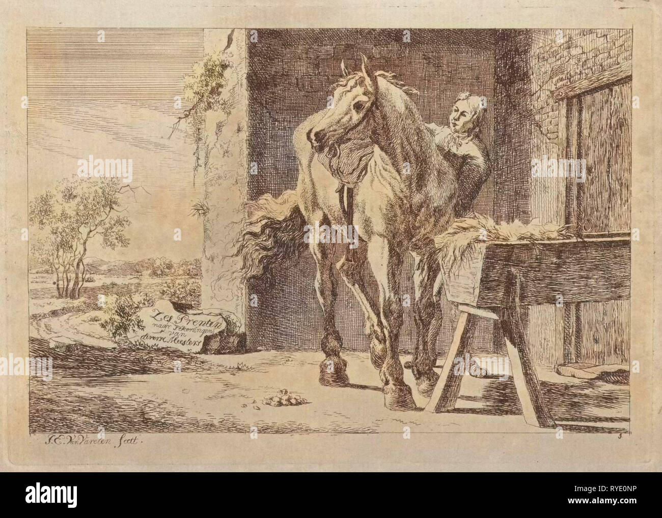 La figura con un cavallo a un presepio, Jacob Elias van Varelen, 1772 - 1840 Foto Stock