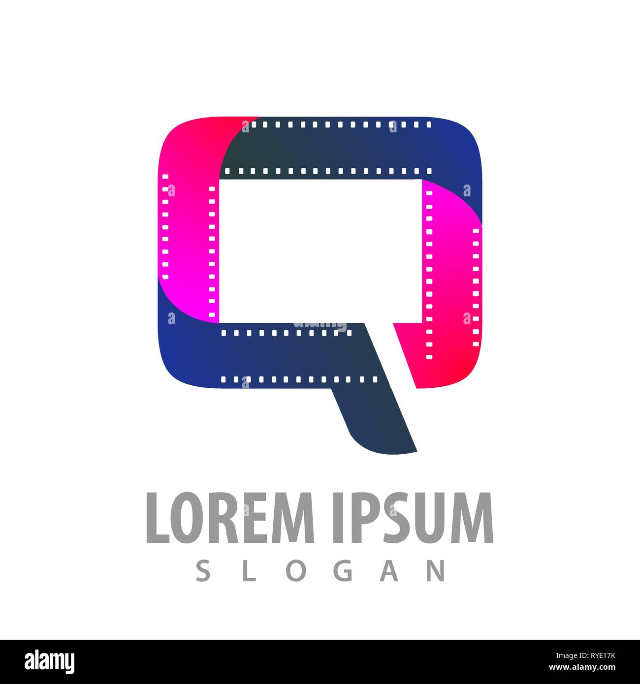 Cinema roll-film film roll logo concept design. lettera iniziale Q. simbolo grafico elemento di modello Illustrazione Vettoriale