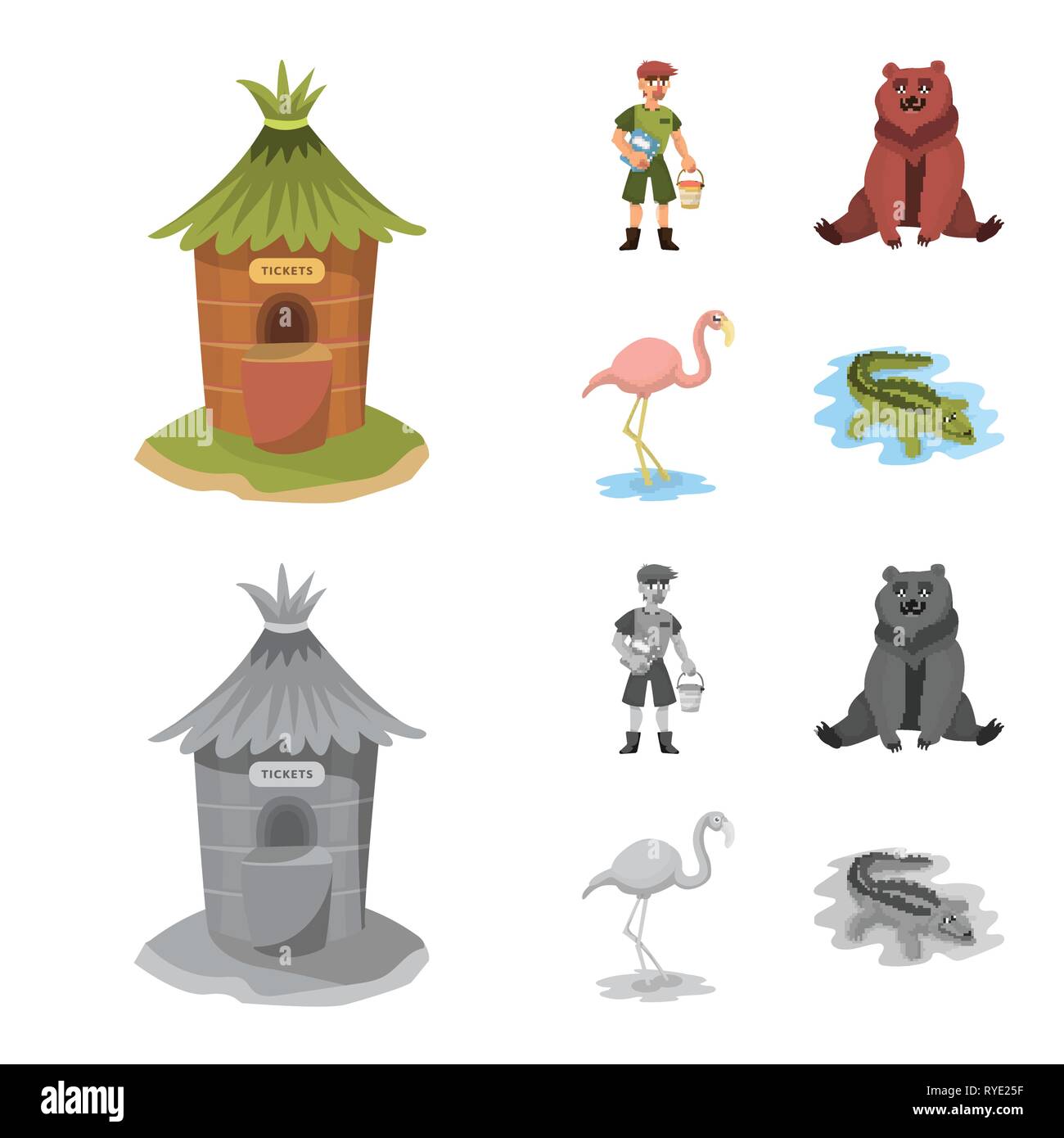 Finestra,zookeeper,bear,flamingo,coccodrillo,contatore,l'uomo,marrone,rosa,alligator,servizio,lavoratore,carino,AFRICA,ticket,keeper,sonno,divertente,booth,benna,russia,bird,jungle,Office,arnese,grandi,sud,verde,BOX,vestiti,natura,divertente,fauna,entertainment,zoo,parco,safari,animale,forest,flora,impostare,vettore,icona,immagine,isolato,raccolta,design,l'elemento,graphic,segno vettori vettore , Illustrazione Vettoriale