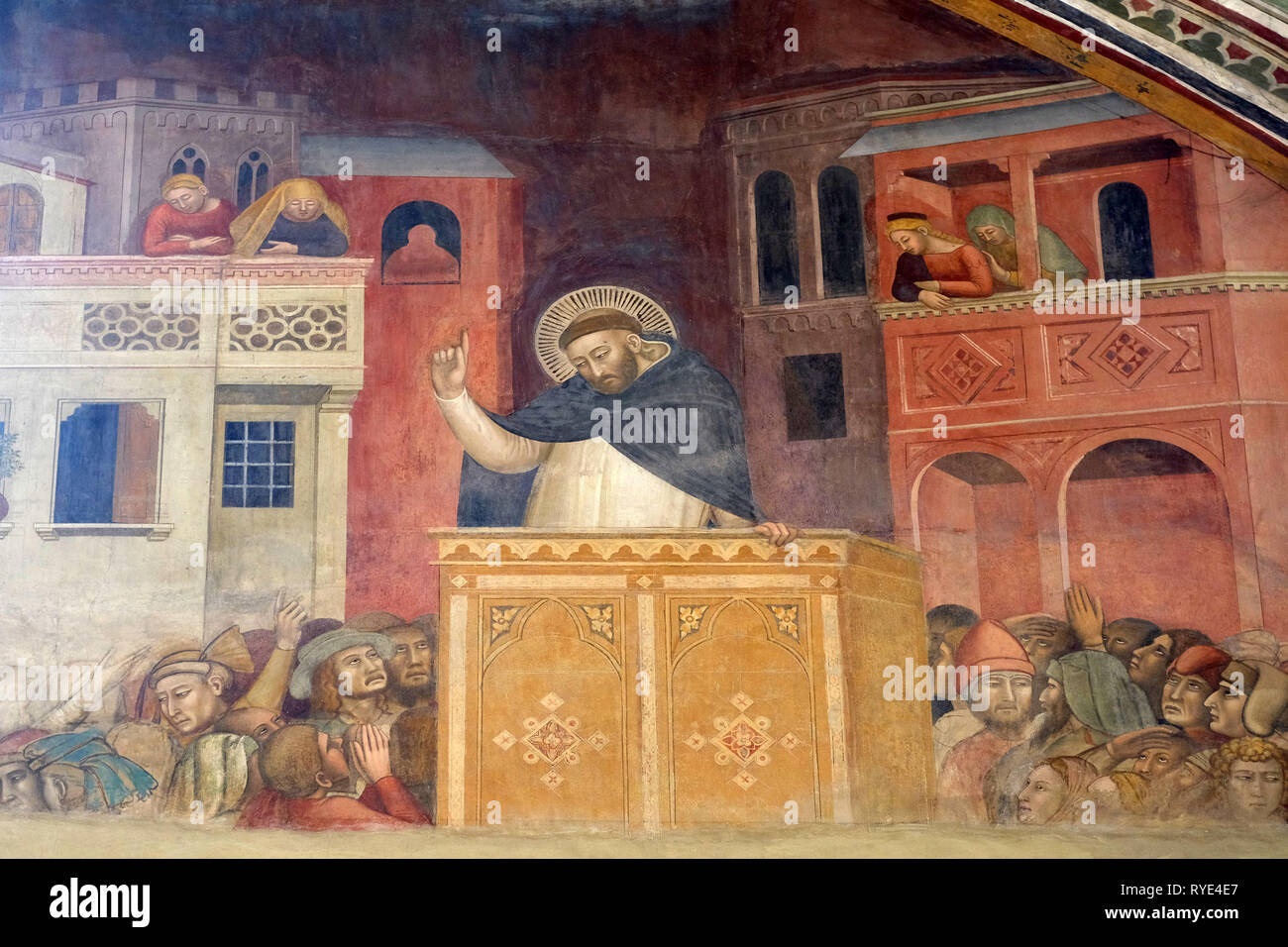 La predicazione di San Pietro, affresco di Andrea di Bonaiuto nella Cappella Spagnola, Santa Maria Novella principale chiesa domenicana di Firenze, Italia Foto Stock
