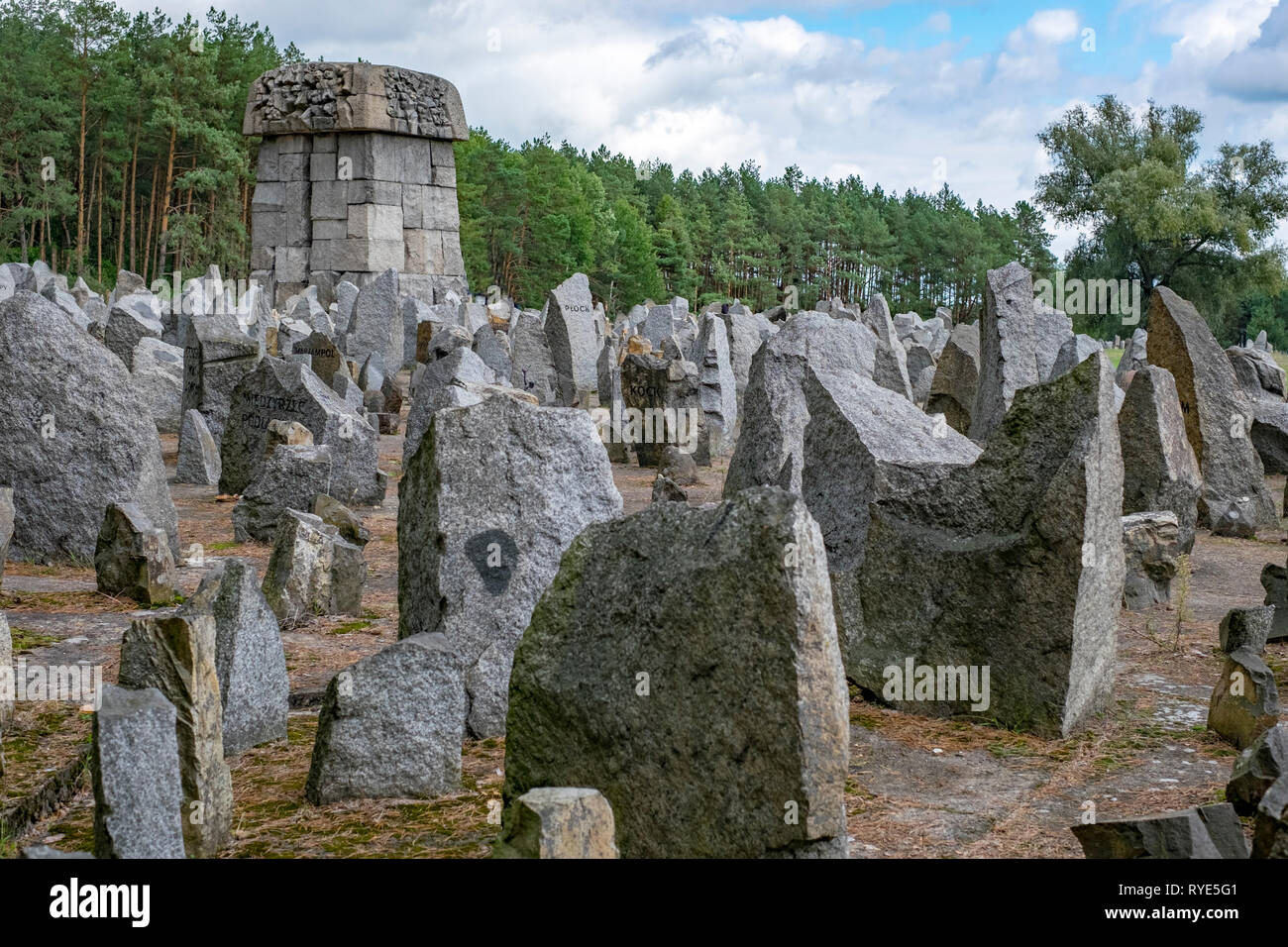 Memorial garden con pietre che rappresenta le origini delle vittime del Nazis al Treblinka Campo di Concentramento nel nord-est della Polonia Foto Stock