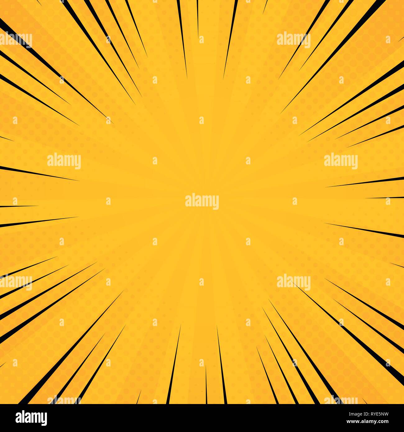 Abstract sun colore giallo in raggi di radianza pattern con fumetti linea nera dello sfondo. Decorazione per poster texting, banner opera d'arte, banner, mostra il testo Illustrazione Vettoriale