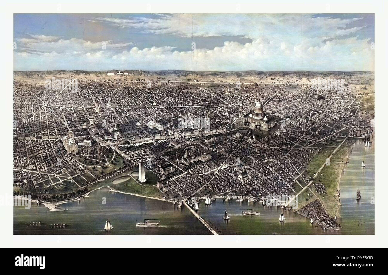 La città di Washington Birds Eye vista dal Potomac, guardando a Nord, circa 1880, noi, Stati Uniti d'America, America Foto Stock