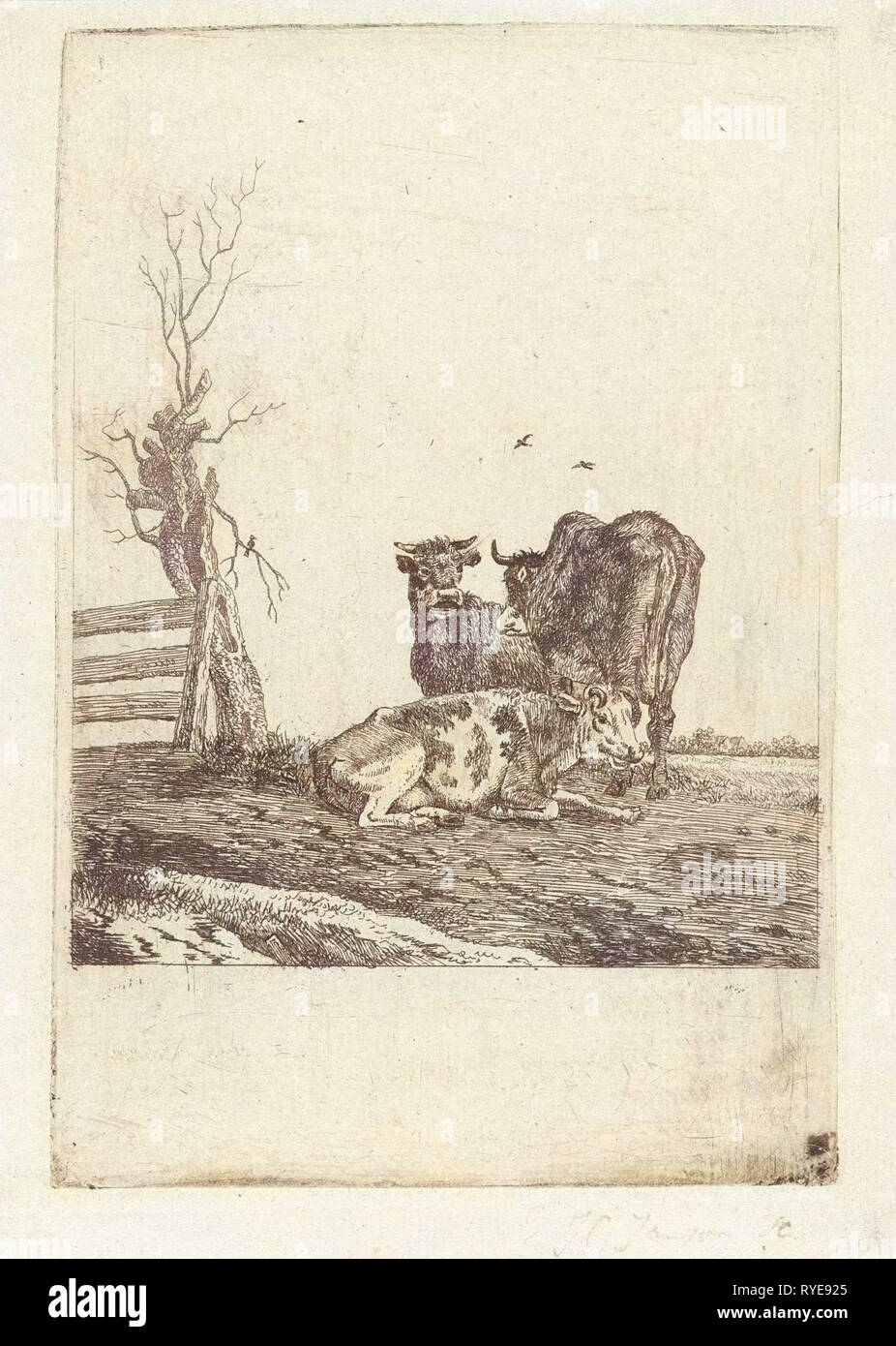 Paesaggio con tre vacche, Pieter Janson, 1780 - 1851 Foto Stock