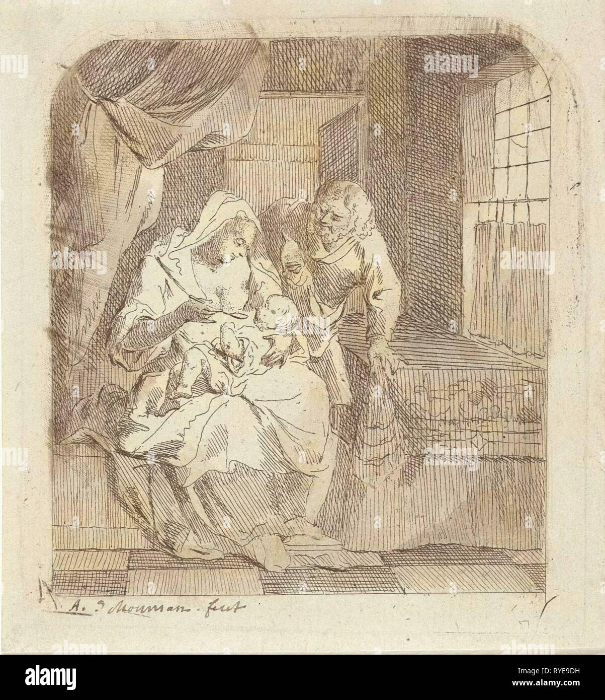 Sacra Famiglia in un interno, Aert Schouman, 1725 - 1792 Foto Stock