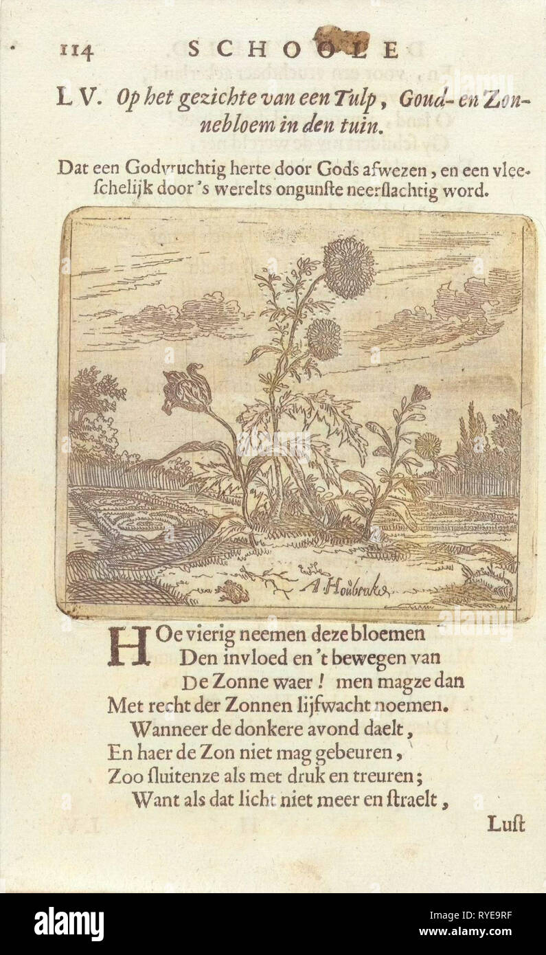 Fiori in un paesaggio, Arnold Houbraken, 1682 Foto Stock