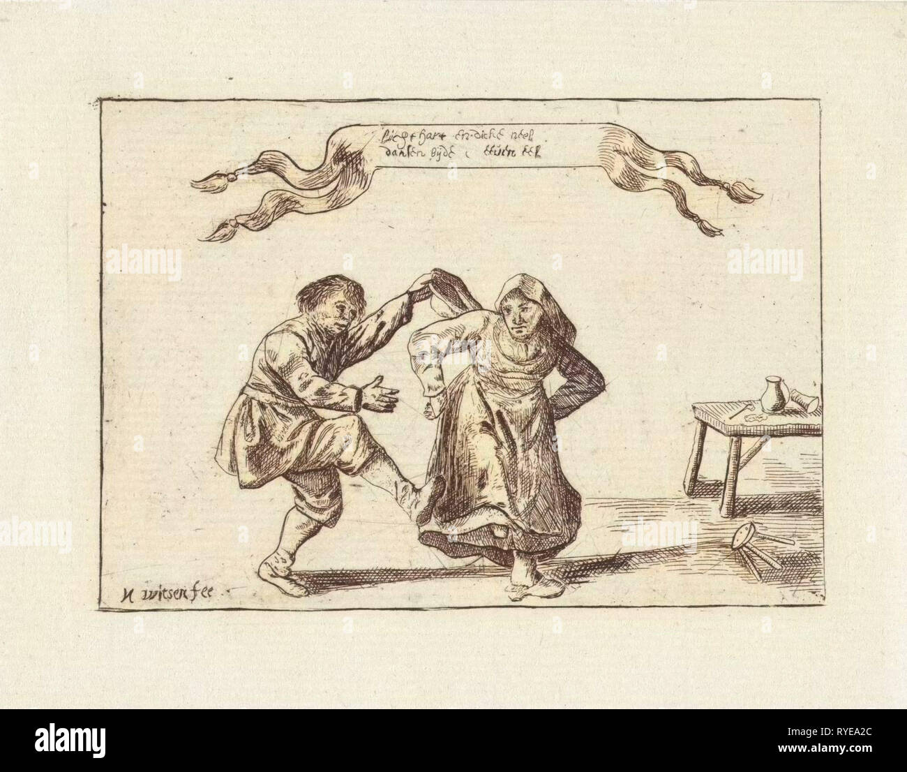 Danza giovane contadina, Nicolaes Cornelisz. Witsen, Pieter Nolpe, 1656 - 1717 Foto Stock