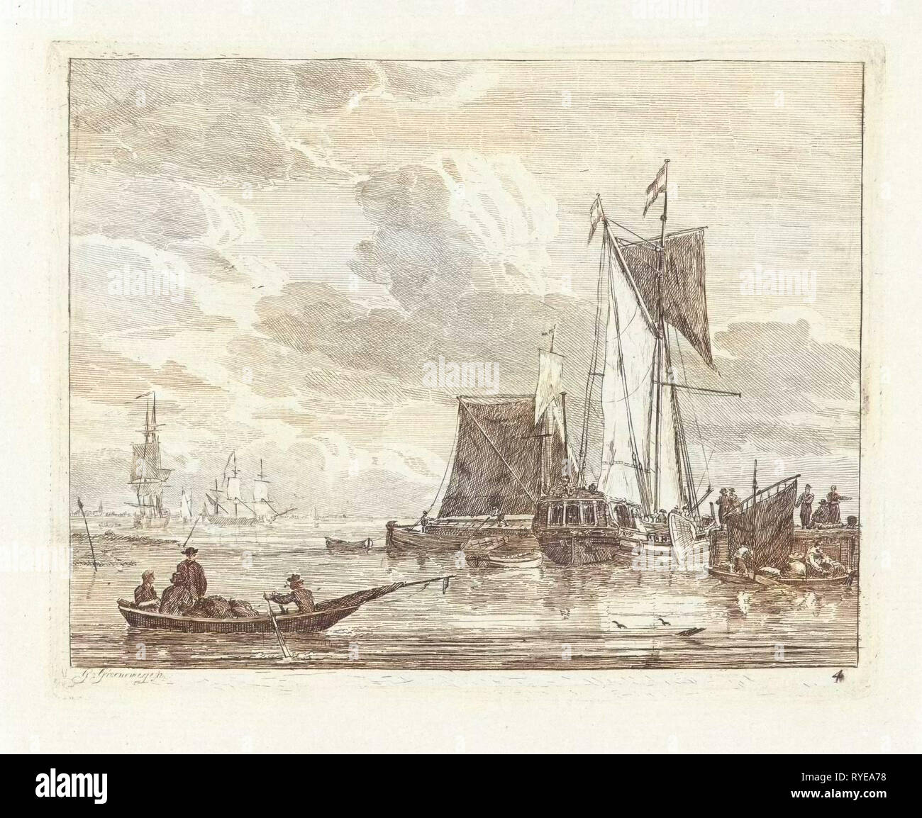 Le navi ad un molo, Gerrit Groenewegen, 1786 Foto Stock
