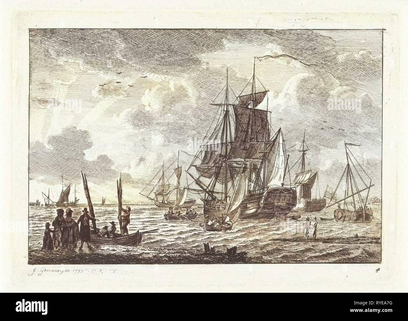 Seascape con diverse navi, Gerrit Groenewegen, 1795 Foto Stock