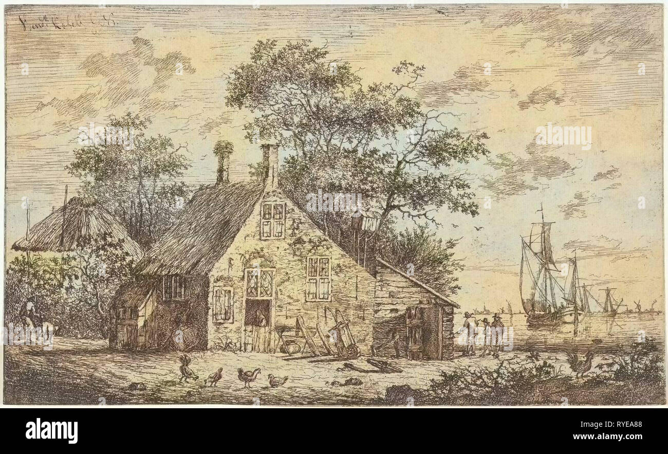 Azienda agricola sulle rive di un fiume, Hendrik Kobell, 1768 Foto Stock