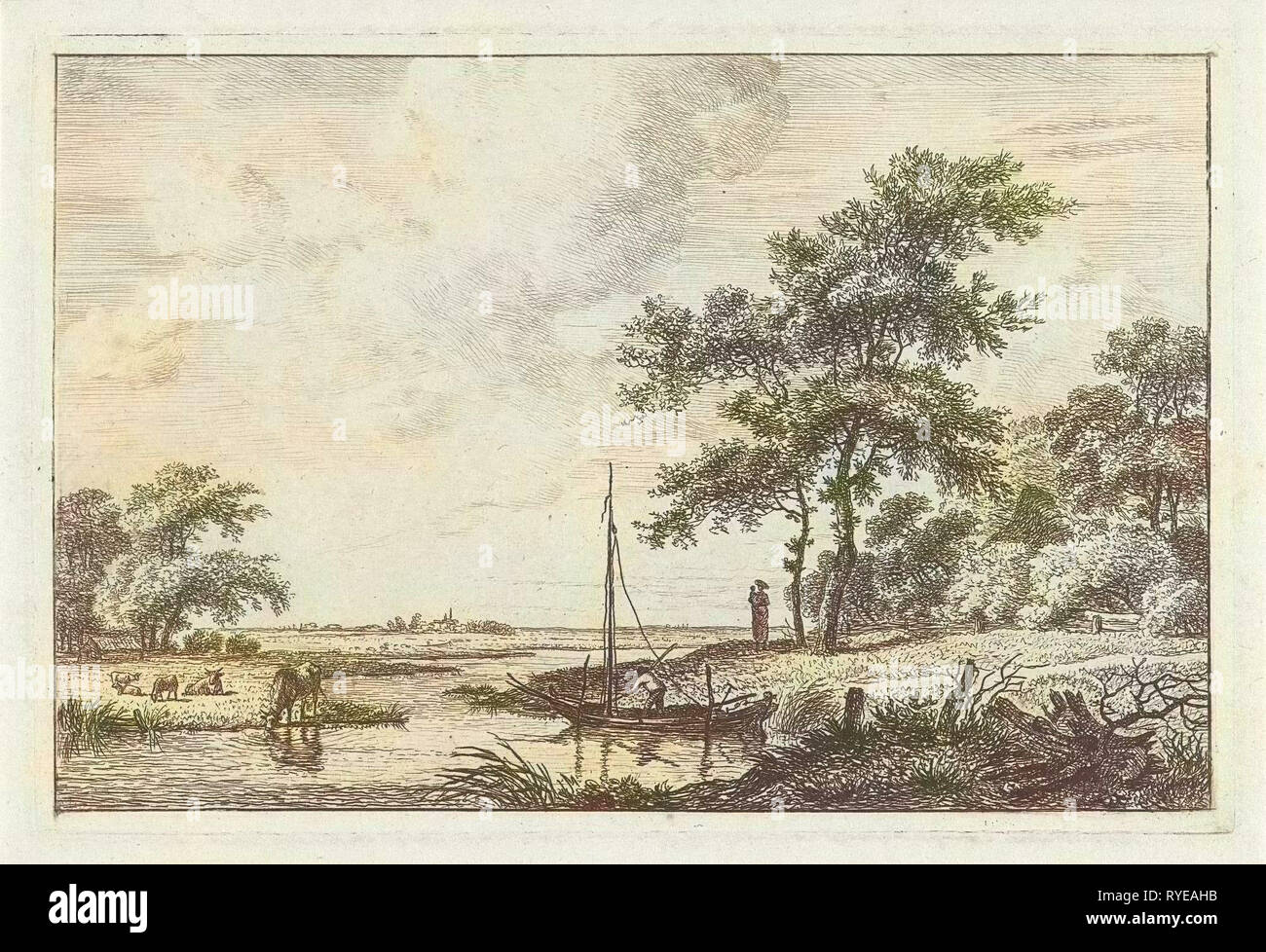 Paesaggio con barca, Hermanus Fock, 1781 - 1822 Foto Stock