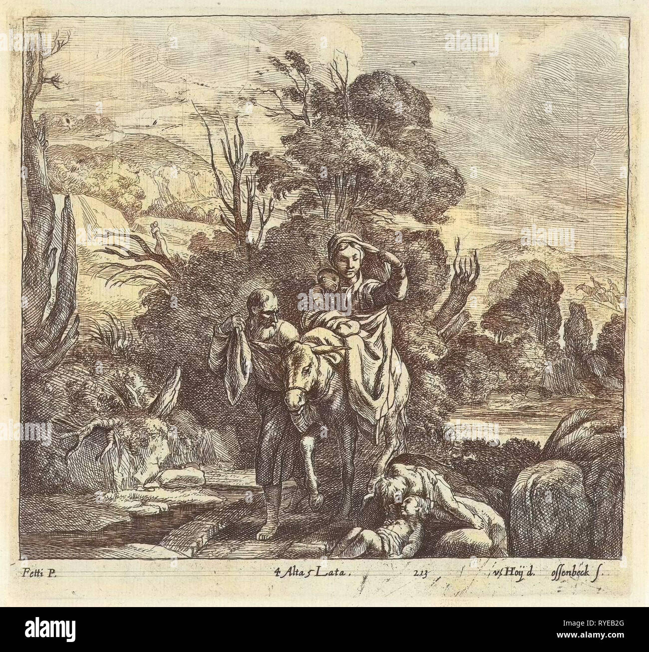 Fuga in Egitto, Jan van Ossenbeeck, nel o dopo il 1660 Foto Stock