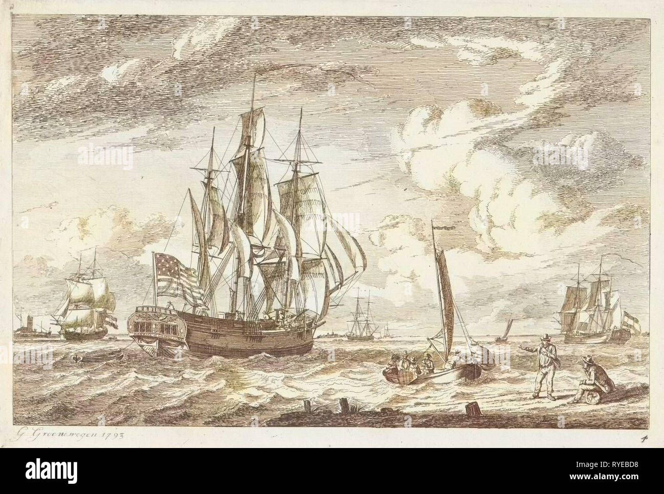 Noi e gli altri tre-masted navi, Gerrit Groenewegen, 1793 Foto Stock