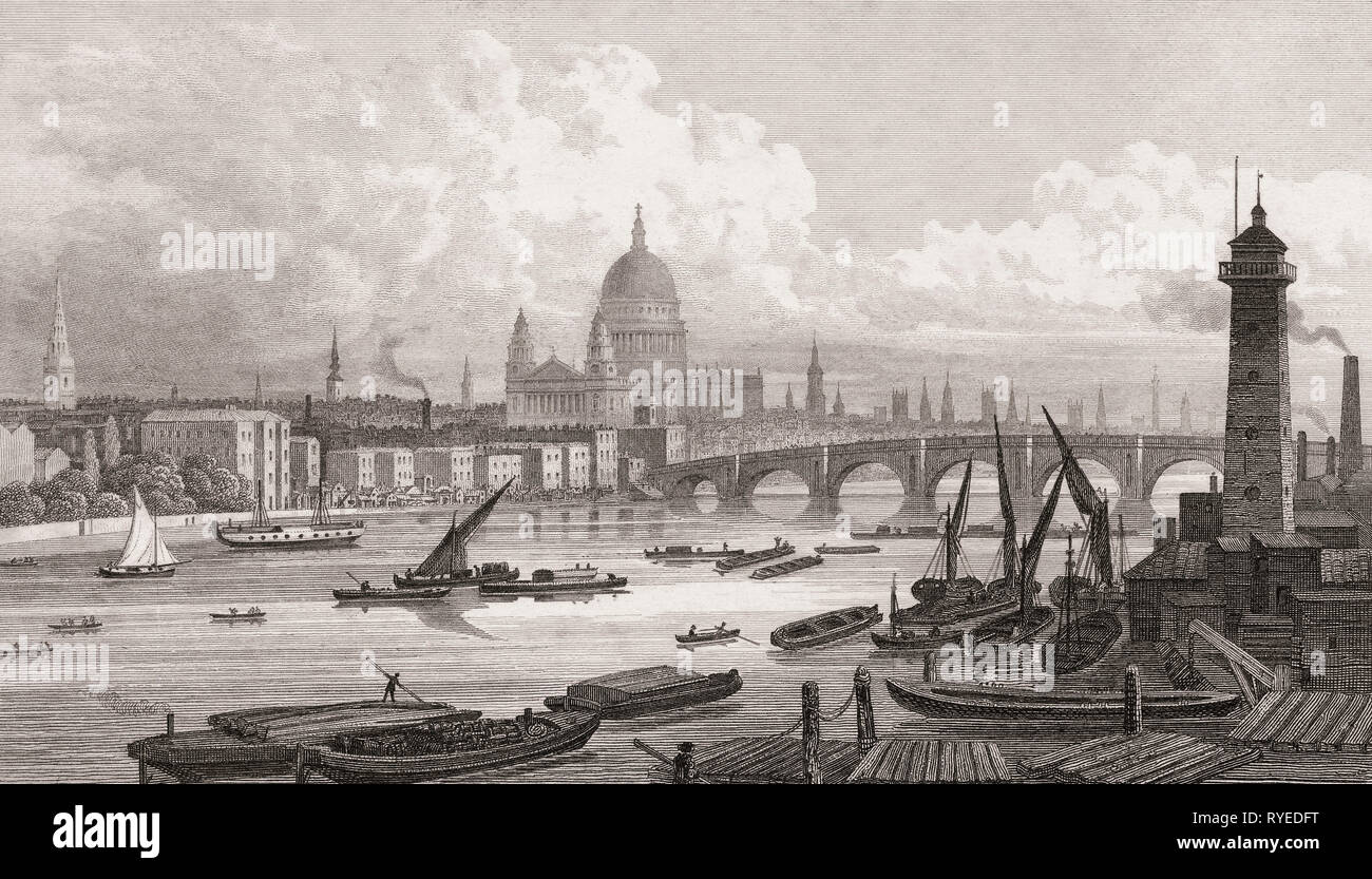 Panorama di Londra, la Cattedrale di St Paul, UK, illustrazione di Th. H. Pastore, 1826 Foto Stock