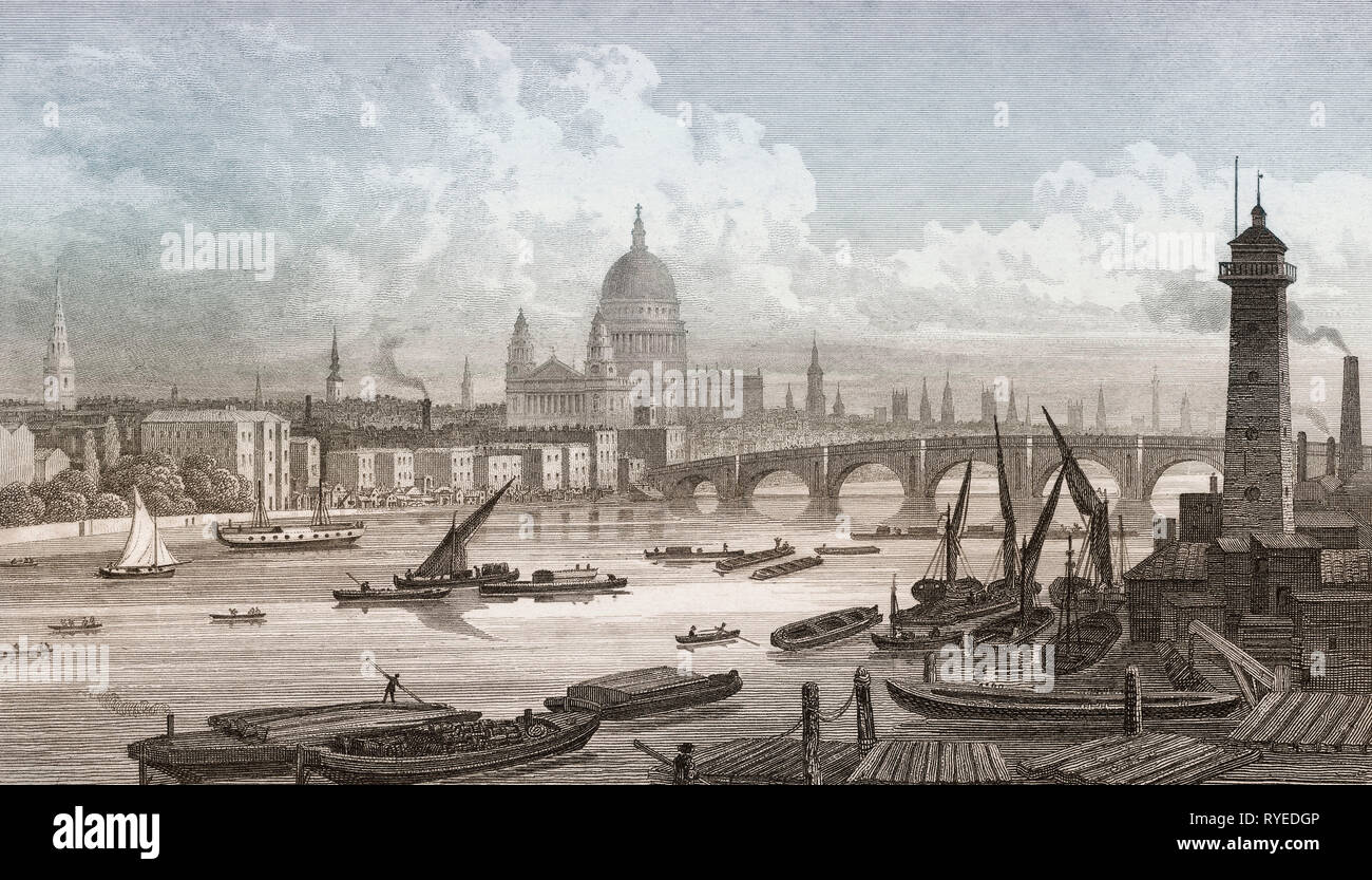 Panorama di Londra, la Cattedrale di St Paul, UK, illustrazione di Th. H. Pastore, 1826 Foto Stock