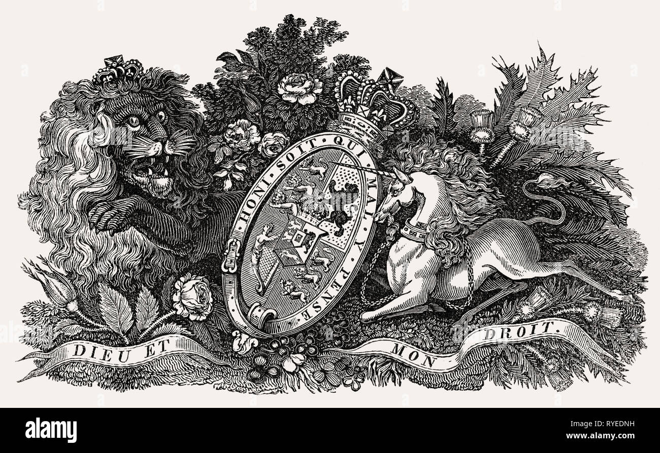 Royal simbolo, Inghilterra, illustrazione di Th. H. Pastore, 1826 Foto Stock