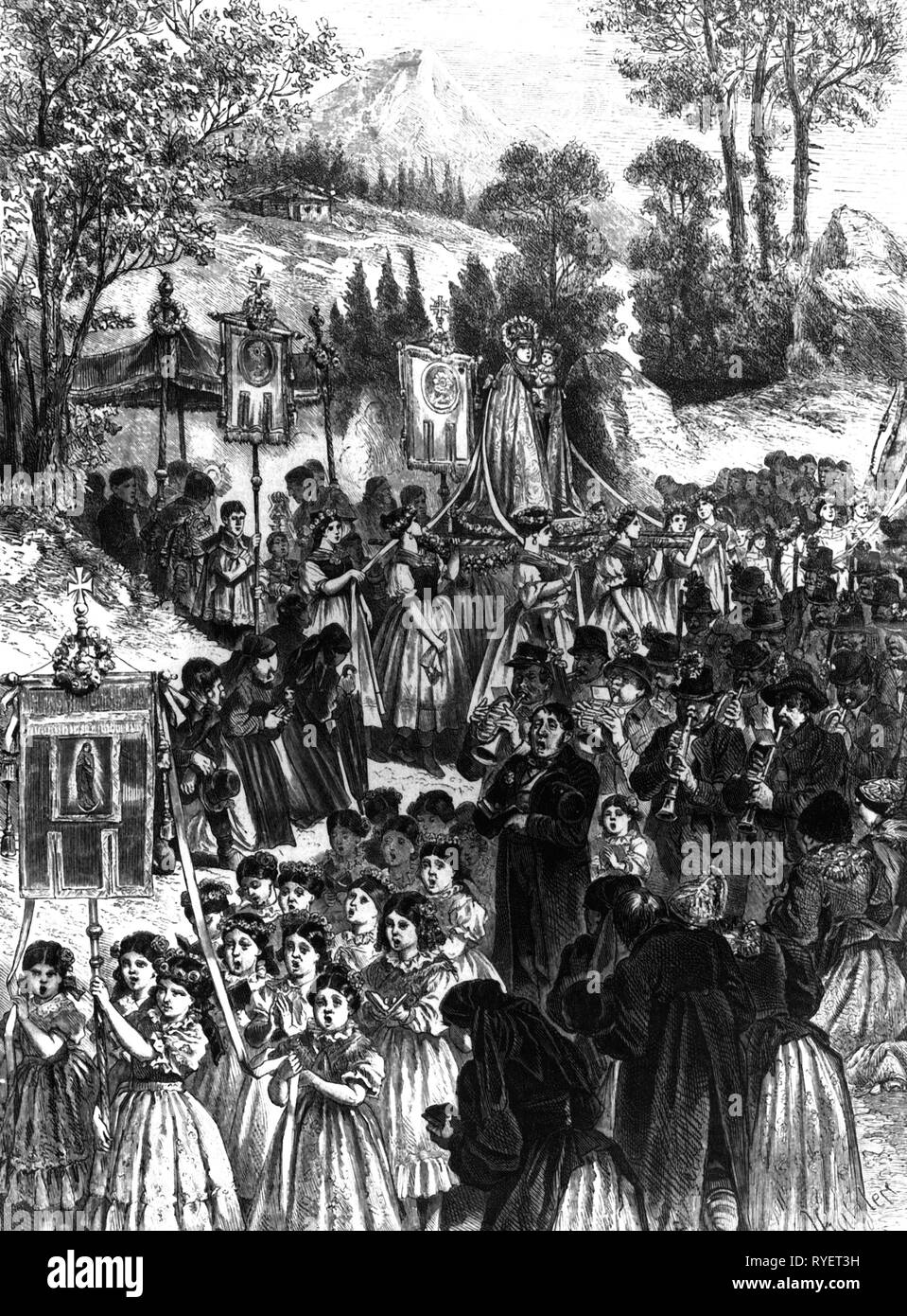 feste in austria - 2 La religione, il cristianesimo, feste ecclesiali, la processione del Corpus Domini in Austria, adattato dal disegno di V. Katzler, incisione su legno, 10, Additional-Rights-Clearance-Info-Not-Available Foto stock - Alamy